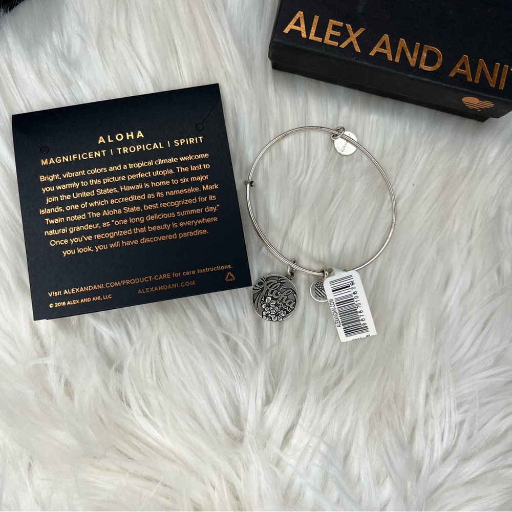 Alex and Ani Rafaelian Silver Aloha Hawaii Charm Bangle Bracelet - Picture 2 of 4